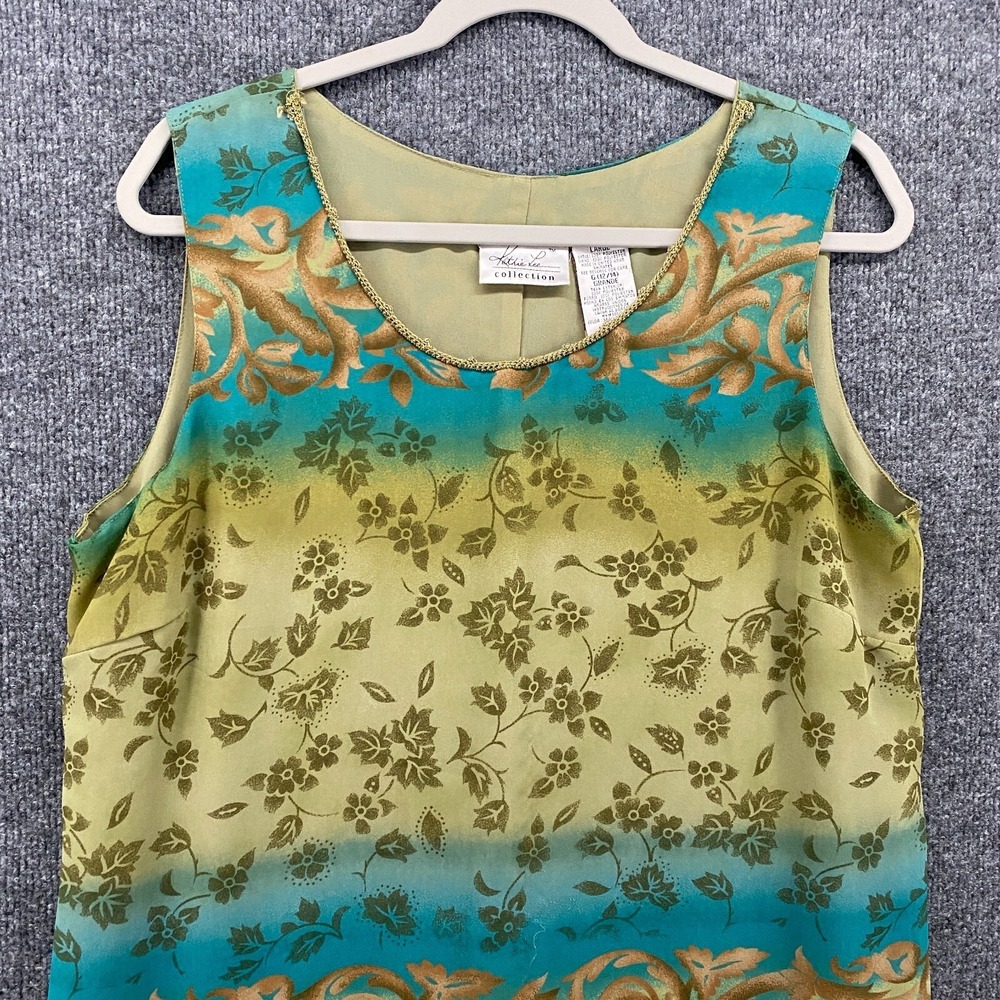 Kathie Lee Dress Large Green Floral Sleeveless Long Vintage 90s Fairy Cottage - Picture 2 of 13